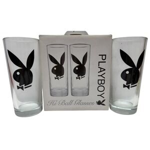 Set Of 2 Vintage Playboy Club Clear 20 Oz Pint Beer Glasses Bar Man-Cave